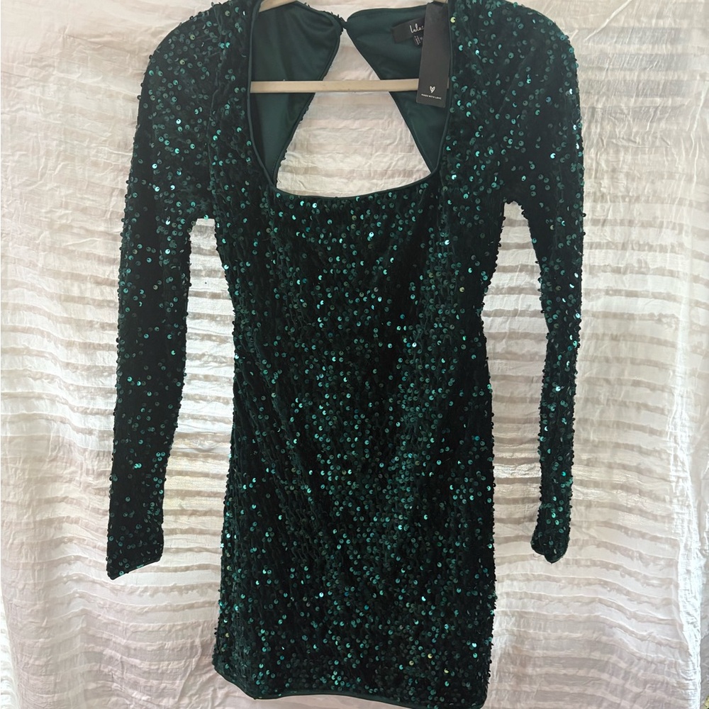Lulu's Emerald Sequin Long Sleeve Dress